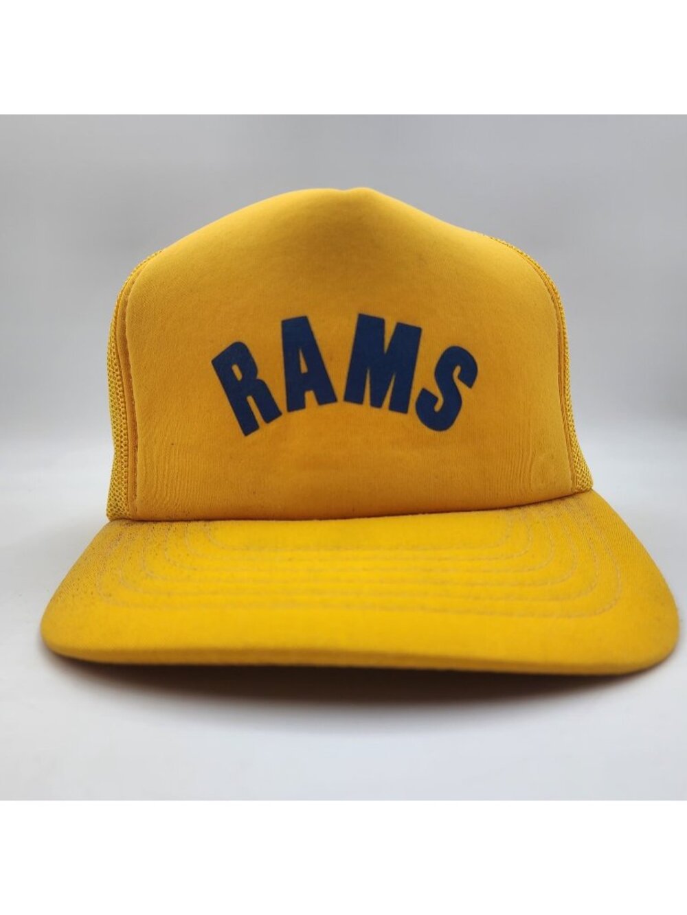 Vintage Rams Mesh Snapback Trucker Hat Cap Golden Yellow Navy One Size